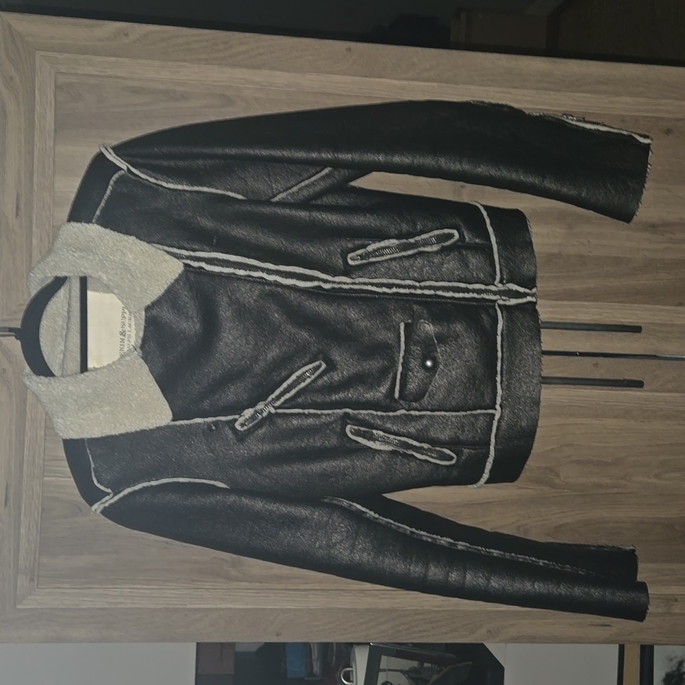 RALPH LAUREN DENIM & SUPPLY BLACK FAUX SHEARLING MOTO JACKET